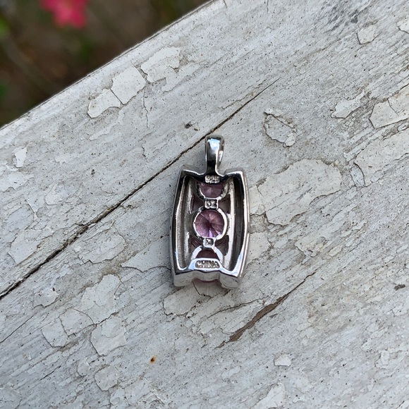 Sterling Silver Pink Cubic Zirconia Small Pendant - Picture 13 of 16